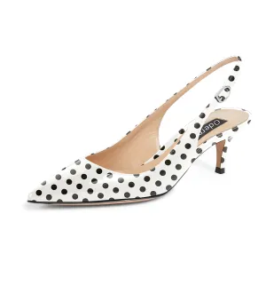 Black Dots Buckle Strap Kitten Heel Sandal Shoes 2 Inch