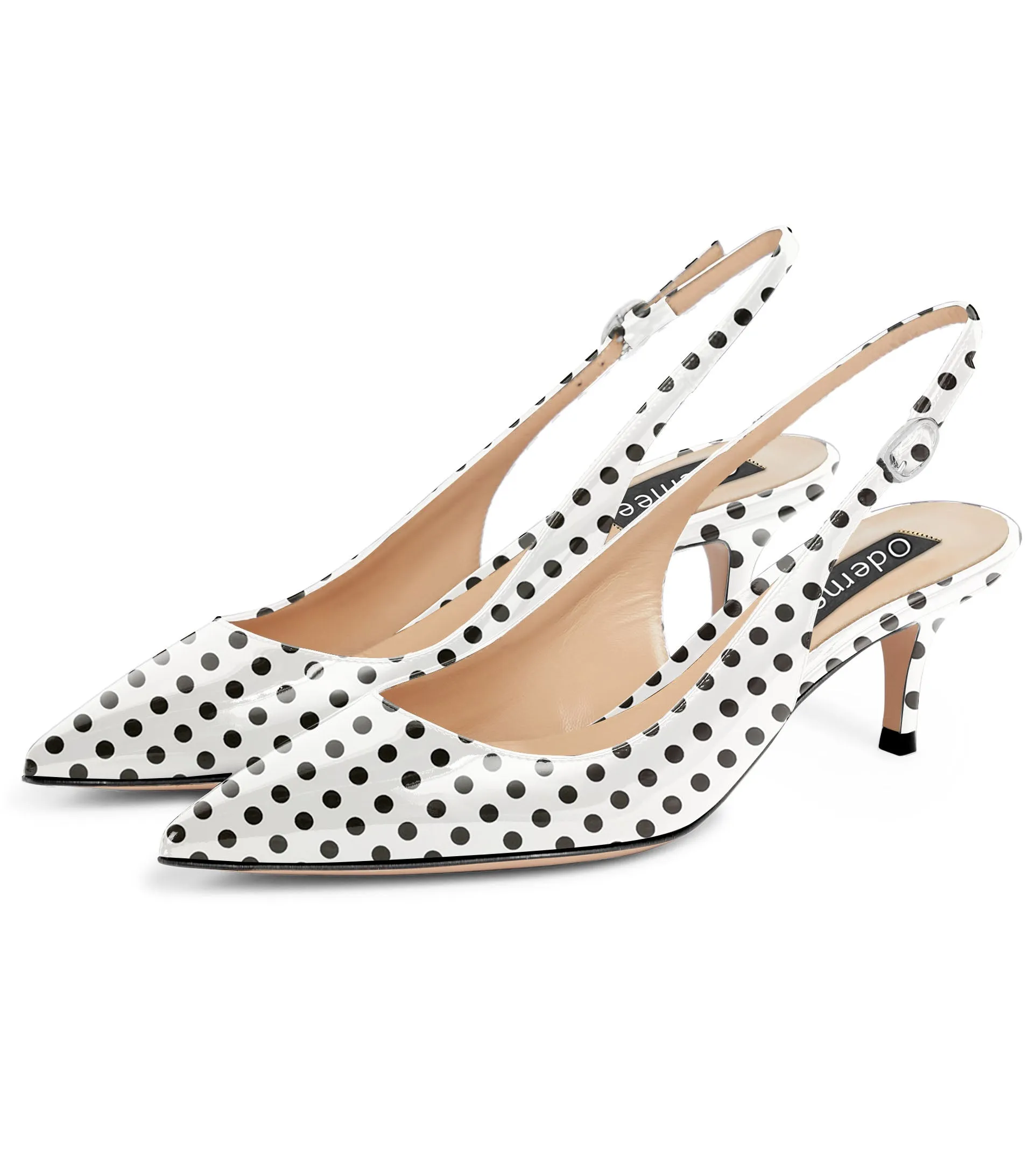 Black Dots Buckle Strap Kitten Heel Sandal Shoes 2 Inch