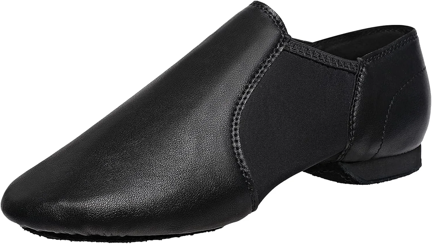 Black Slip-on Jazz Shoes Elastic Leather Sole Dance for Men Womens