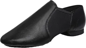 Black Slip-on Jazz Shoes Elastic Leather Sole Dance for Men Womens