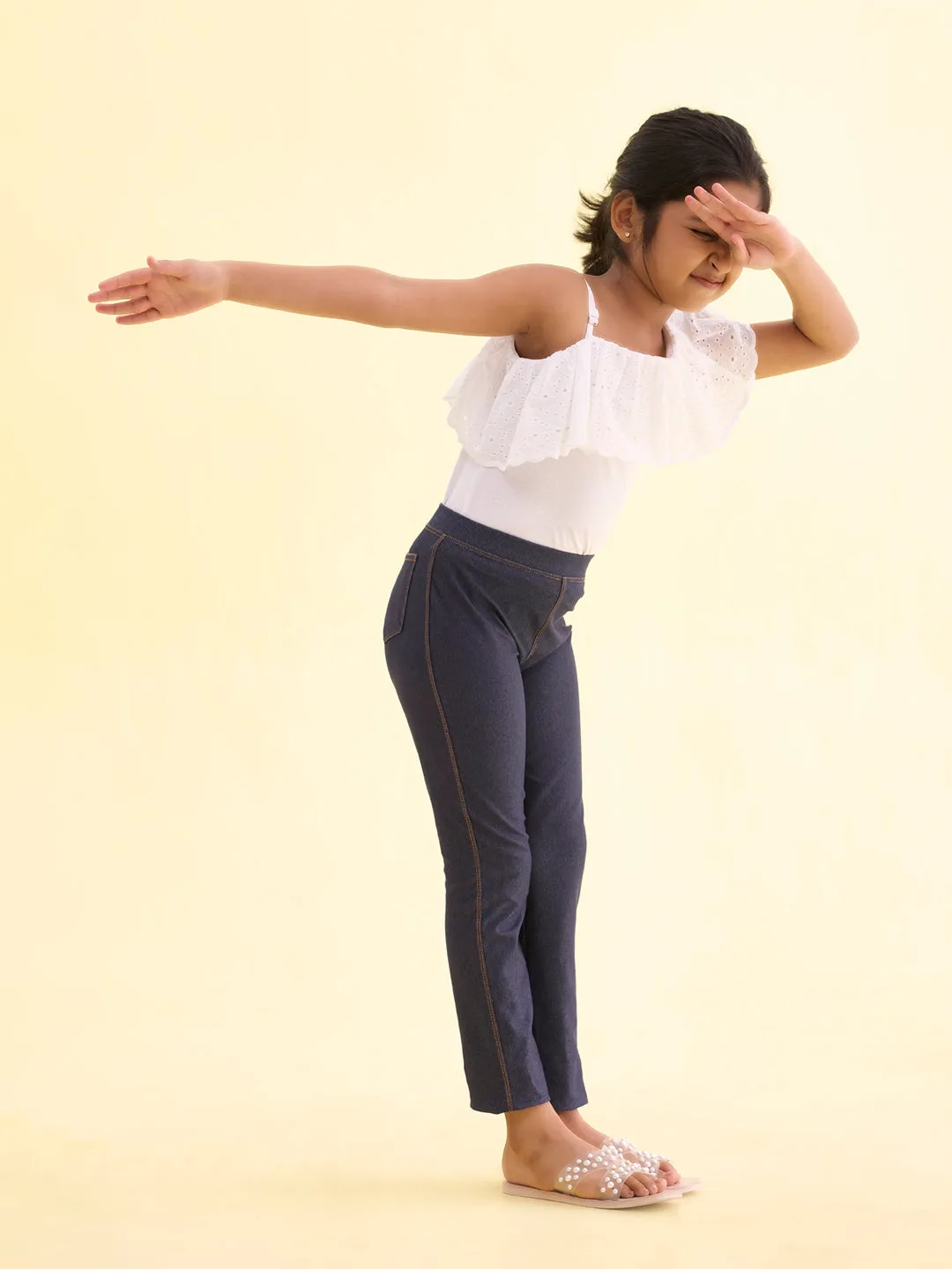 Blue Cotton Poly Stretch Knit Jeggings