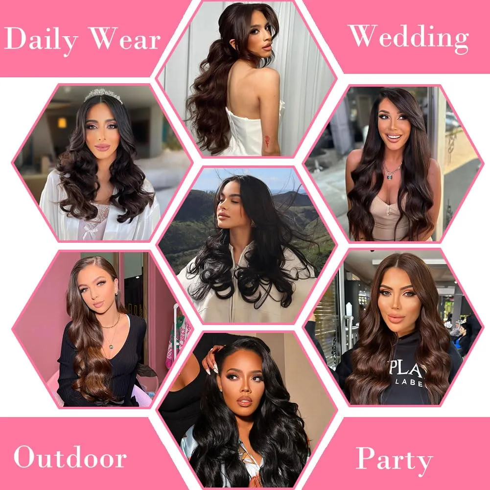 Body Wave Clip in Hair Extensions Real Human Hair, 8Pcs 120g Wavy Human Hair Clip in Extensions for Women 12A Brazilian Virgin Wavy Human Hair Extensions Clip ins Natural Black (#1B,16 Inch)