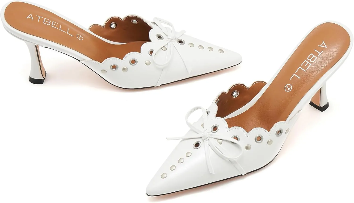 Bow Tie Heeled Mules for Women Pointy Studs Kitten Heels Dress Pumps Backless Stilettos Heels