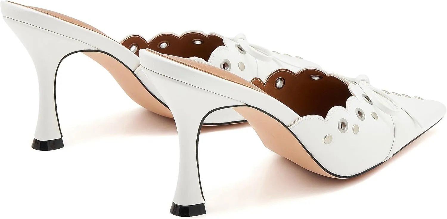 Bow Tie Heeled Mules for Women Pointy Studs Kitten Heels Dress Pumps Backless Stilettos Heels