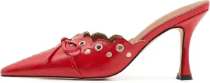 Bow Tie Heeled Mules for Women Pointy Studs Kitten Heels Dress Pumps Backless Stilettos Heels