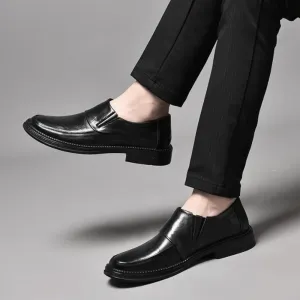 Breathable Leather Slip-On Shoes for Men, Pointed Toe Oxford Dress Shoes