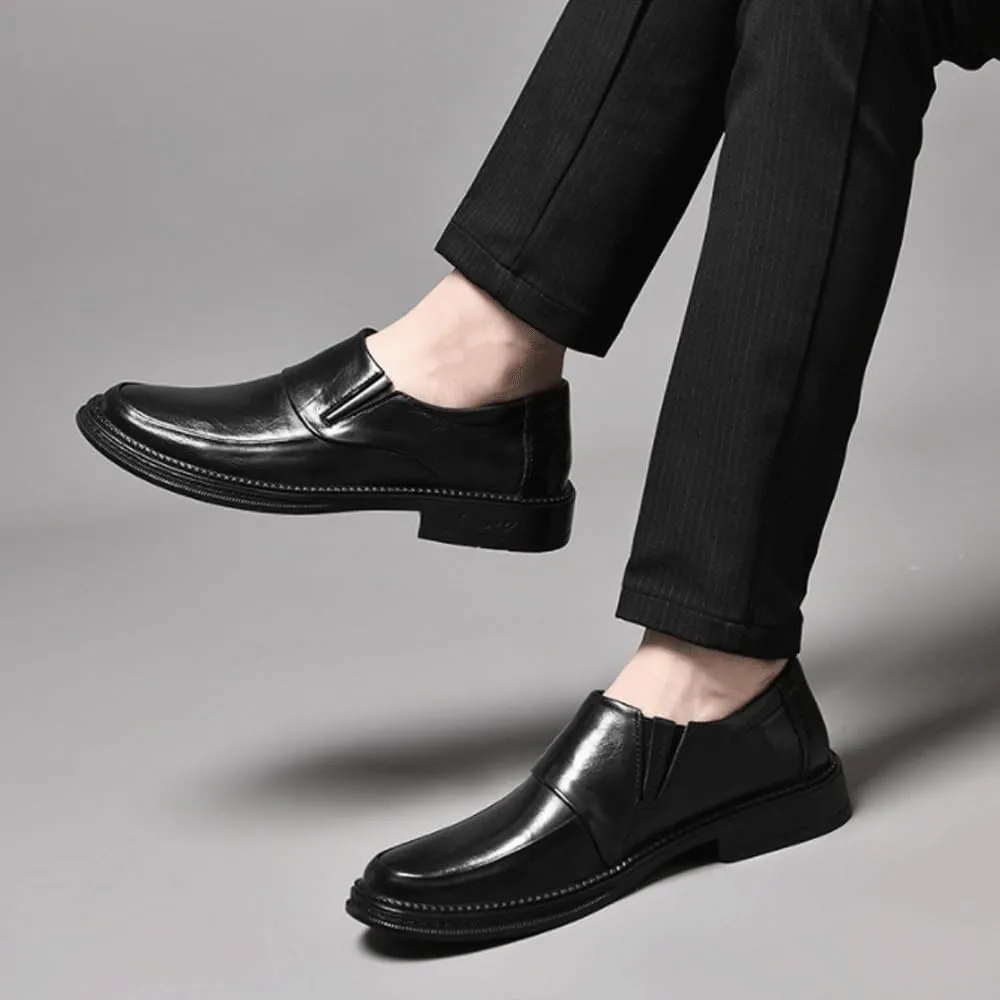 Breathable Leather Slip-On Shoes for Men, Pointed Toe Oxford Dress Shoes