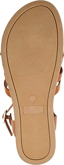 Brinley Co. Womens Basketweave Ankle Strap Sandal Tan, 8 Regular US