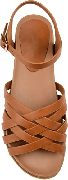 Brinley Co. Womens Basketweave Ankle Strap Sandal Tan, 8 Regular US