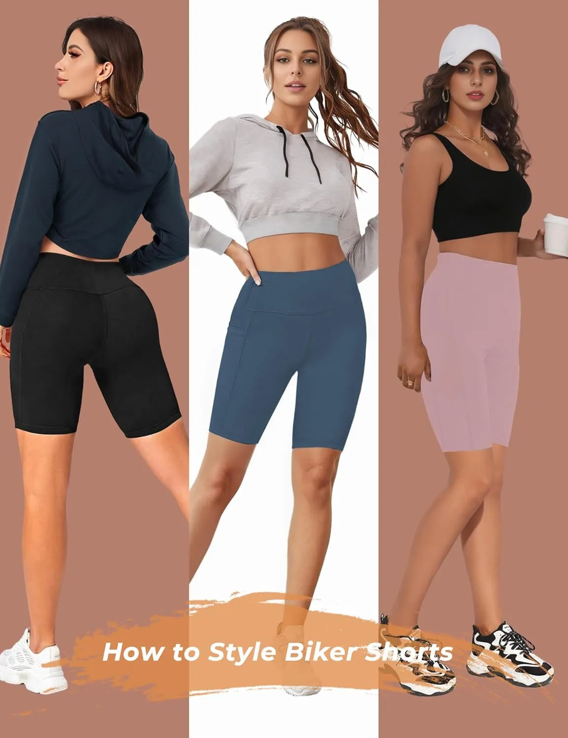 Buauty 2/3 Pack Biker Shorts Women Tummy Control with Pocket 8" High Waisted Yoga Running Workout Spandex Compression Shorts