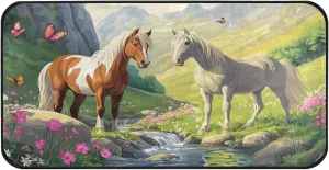 Burbuja Two Horses in Valley Kitchen Rug 20x39 in, Washable Non Slip Runner Mat with Rubber Backing, Floor Mat for Kitchen Living Room Bathroom Home Decor