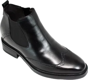 Calden Men's Invisible Height Increasing Elevator Shoes - Black Leather Slip-on Wing-tip Chelsea Boots - 3 Inches Taller - K28802 - Size 10 D(M) US