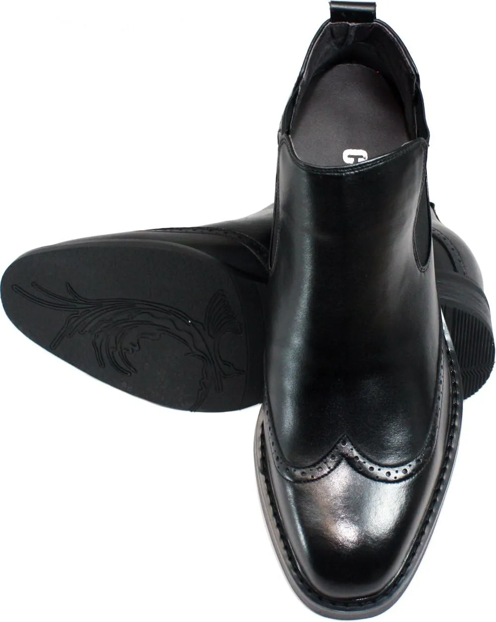 Calden Men's Invisible Height Increasing Elevator Shoes - Black Leather Slip-on Wing-tip Chelsea Boots - 3 Inches Taller - K28802 - Size 10 D(M) US