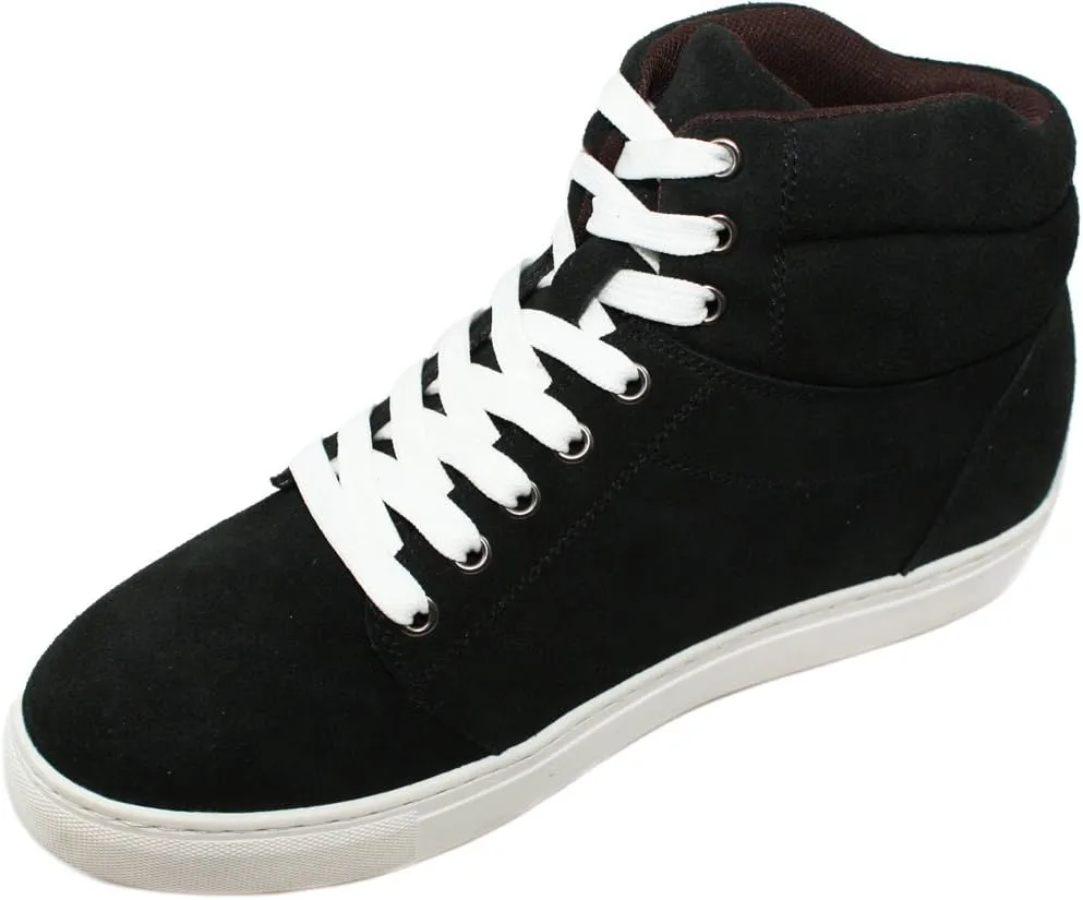 Calden Men's Invisible Height Increasing Elevator Shoes - Black Suede Leather Lace-up Casual Fahion Sneakers - 3 Inches Taller - K107201 - Size 9 D(M) US