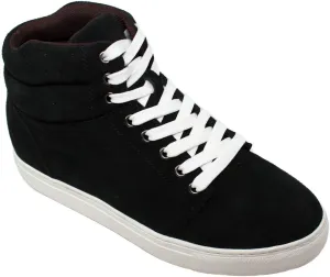 Calden Men's Invisible Height Increasing Elevator Shoes - Black Suede Leather Lace-up Casual Fahion Sneakers - 3 Inches Taller - K107201 - Size 9 D(M) US