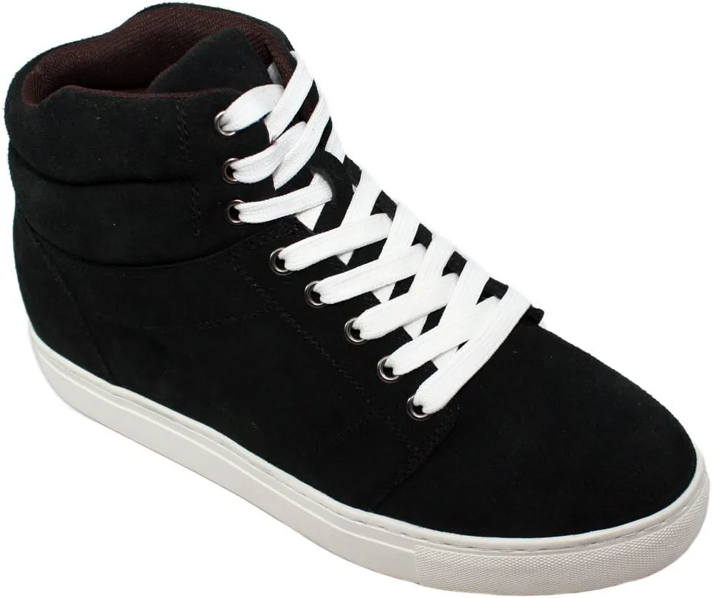Calden Men's Invisible Height Increasing Elevator Shoes - Black Suede Leather Lace-up Casual Fahion Sneakers - 3 Inches Taller - K107201 - Size 9 D(M) US