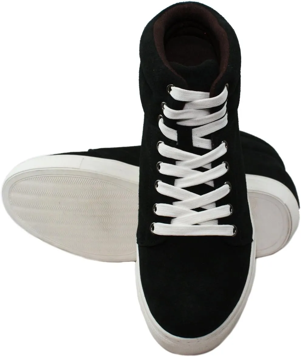 Calden Men's Invisible Height Increasing Elevator Shoes - Black Suede Leather Lace-up Casual Fahion Sneakers - 3 Inches Taller - K107201 - Size 9 D(M) US