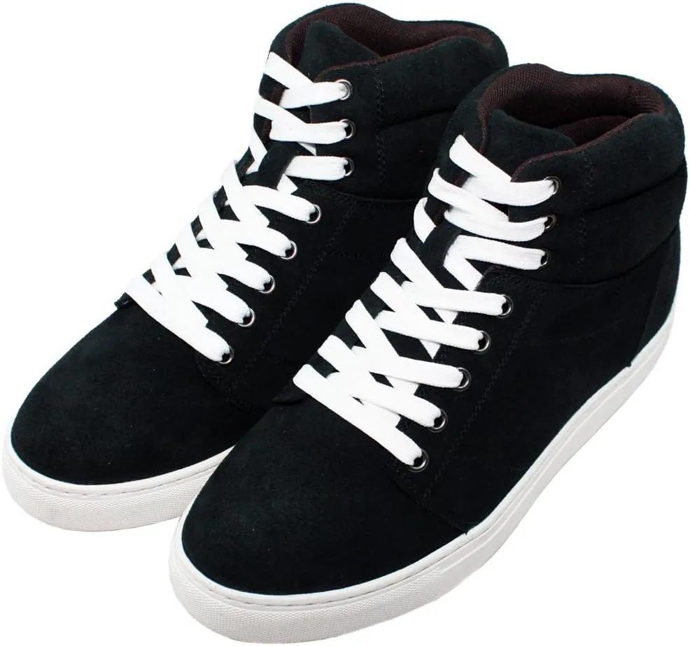 Calden Men's Invisible Height Increasing Elevator Shoes - Black Suede Leather Lace-up Casual Fahion Sneakers - 3 Inches Taller - K107201 - Size 9 D(M) US