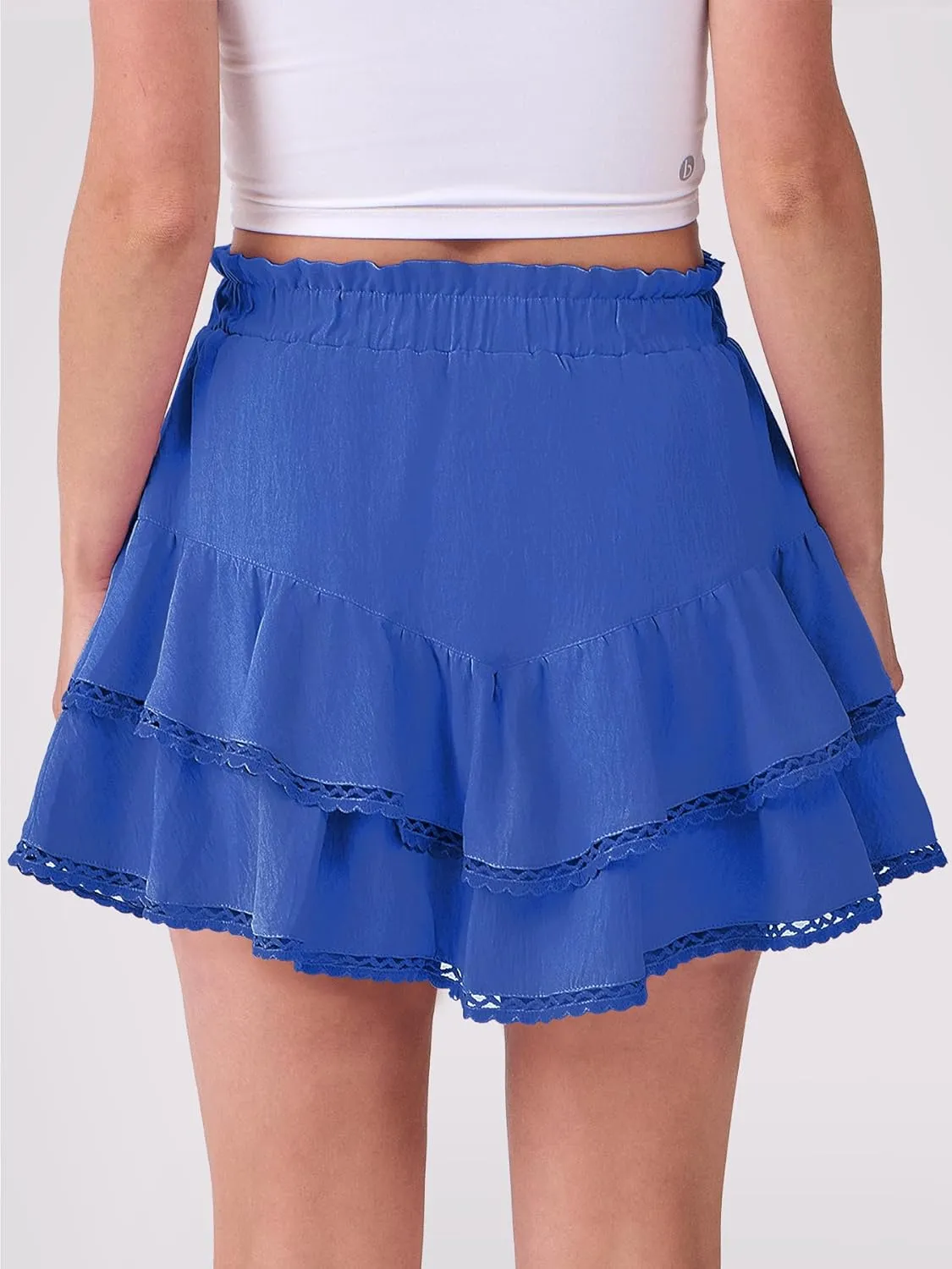Caracilia Mini Skirts for Women Summer Casual Boho Crochet Ruffle Flowy Skirt Built in Shorts 2025 Fashion Trendy Skorts