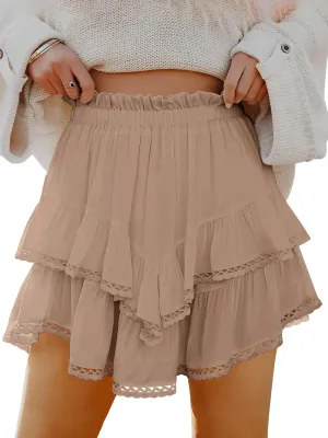 Caracilia Mini Skirts for Women Summer Casual Boho Crochet Ruffle Flowy Skirt Built in Shorts 2025 Fashion Trendy Skorts