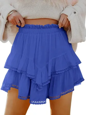 Caracilia Mini Skirts for Women Summer Casual Boho Crochet Ruffle Flowy Skirt Built in Shorts 2025 Fashion Trendy Skorts