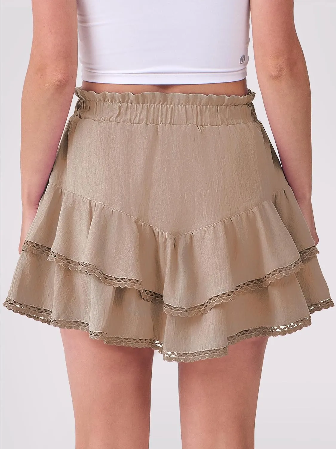 Caracilia Mini Skirts for Women Summer Casual Boho Crochet Ruffle Flowy Skirt Built in Shorts 2025 Fashion Trendy Skorts