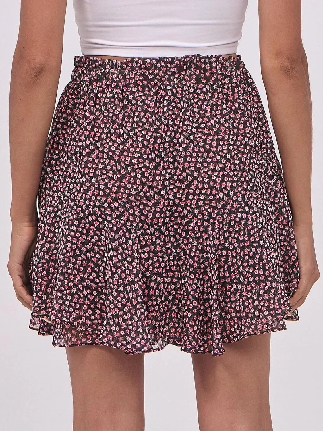 Caracilia Skorts for Women Boho Casual Beach Mini Skirts Summer Floral Ruffle Chiffon Flowy Shorts 2025 Trendy Outfits