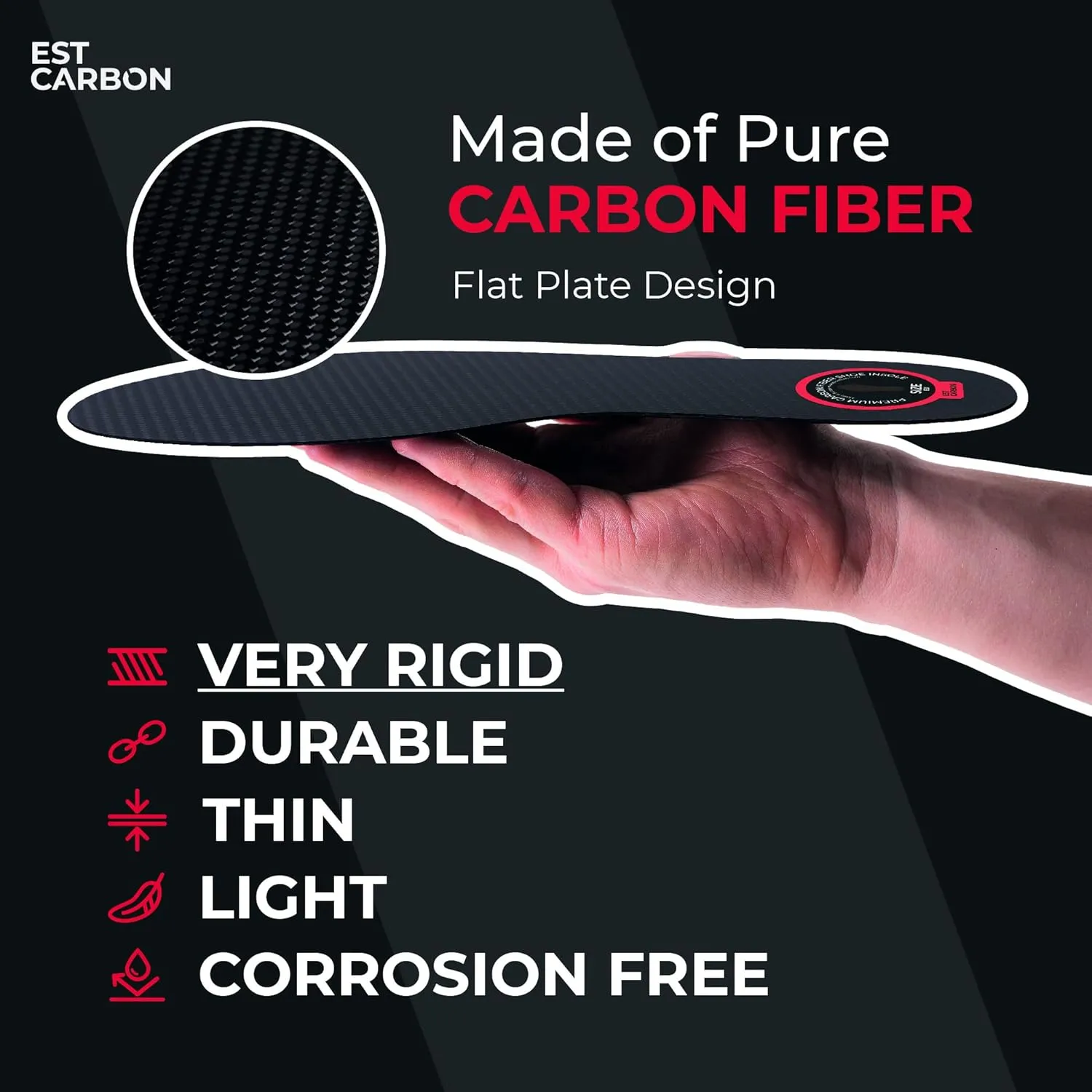Carbon Fiber Insole - 1 pc - Rigid Orthotic Insole Shoe Insert - FSA/HSA Eligible - Stiff Foot Plate - Support for Turf Toe, Flat Feet, Achilles Tendonitis, Sesamoiditis