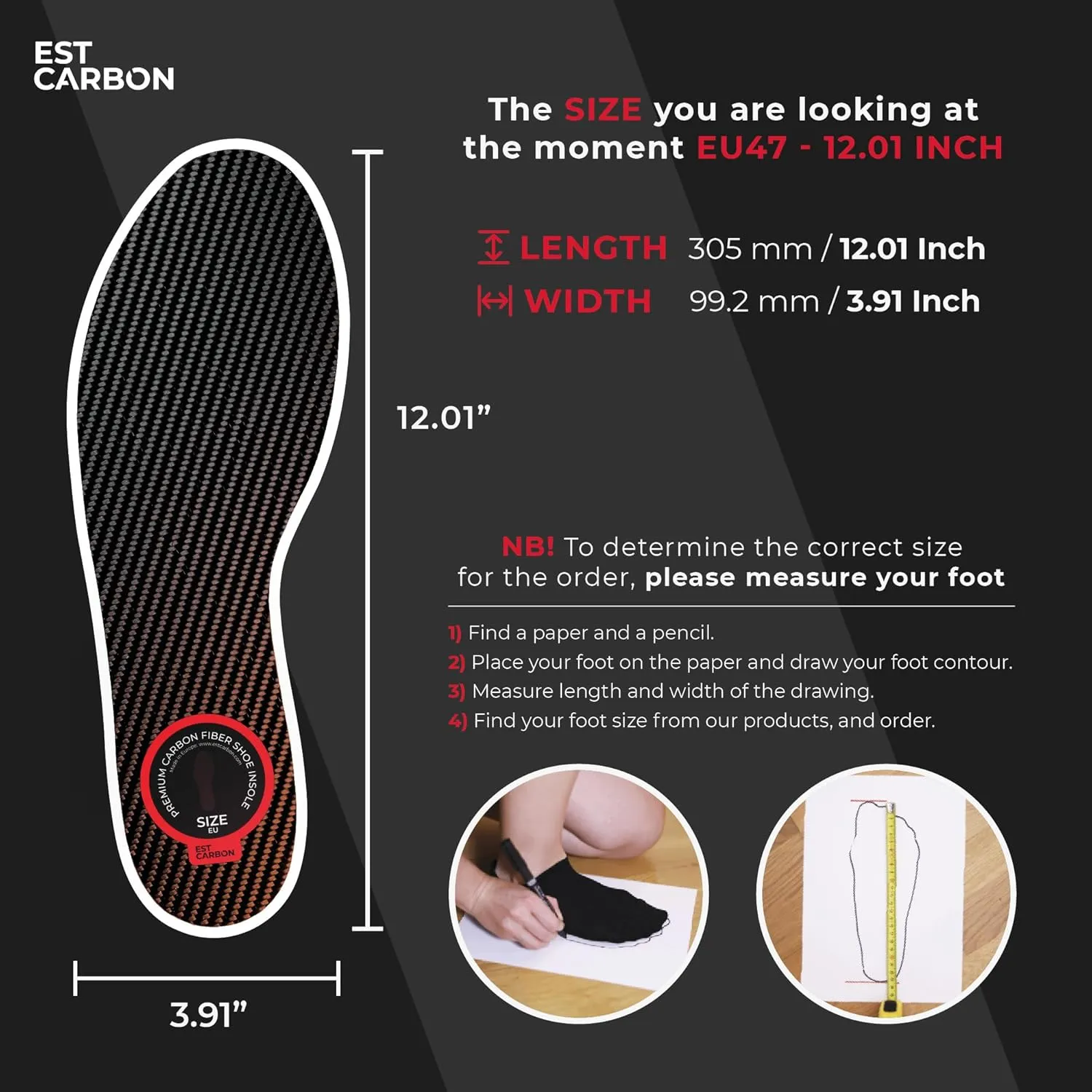 Carbon Fiber Insole - 1 pc - Rigid Orthotic Insole Shoe Insert - FSA/HSA Eligible - Stiff Foot Plate - Support for Turf Toe, Flat Feet, Achilles Tendonitis, Sesamoiditis