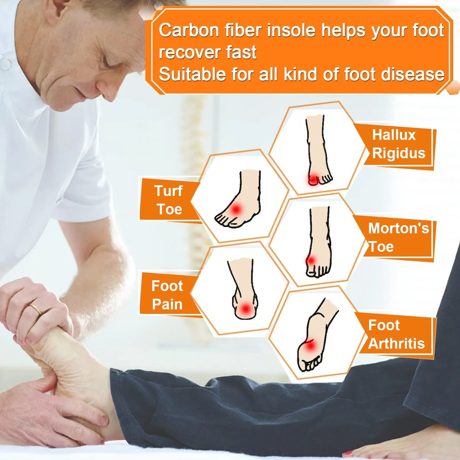 Carbon Fiber Insoles, 1 Pair Rigid Insole Insert for Pain Relief Recovery of Arthritic Toe Turf Toe, Hallux rigidus, morton's Toe, Rigid Foot Support(9.25"-235mm-Men's 7-7.5/Women's 8-8.5)