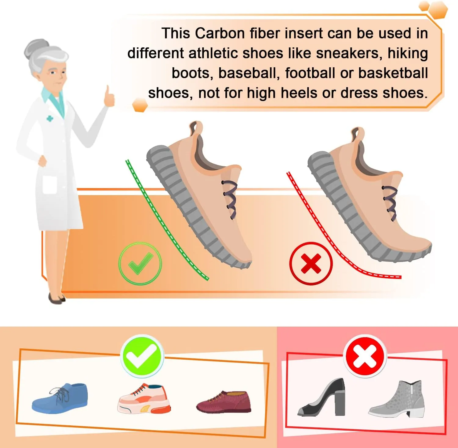 Carbon Fiber Insoles, 1 Pair Rigid Insole Insert for Pain Relief Recovery of Arthritic Toe Turf Toe, Hallux rigidus, morton's Toe, Rigid Foot Support(9.25"-235mm-Men's 7-7.5/Women's 8-8.5)