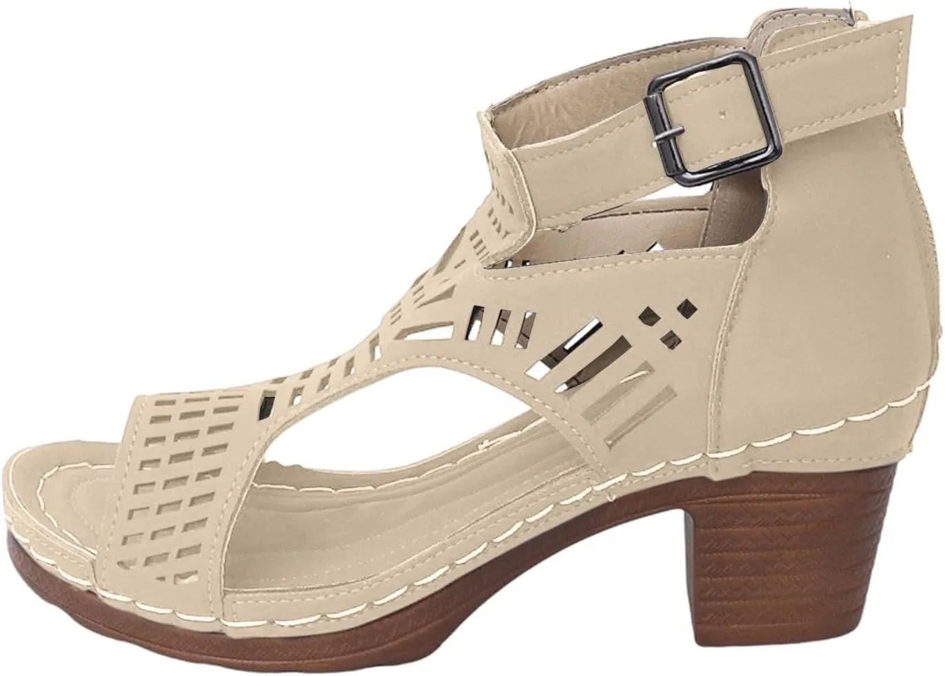 Casual Sandals For Women Wide Width Ankle Strap Heeled Sandals Summer Chunky Heel Comfy Daily Sandal Streetwear