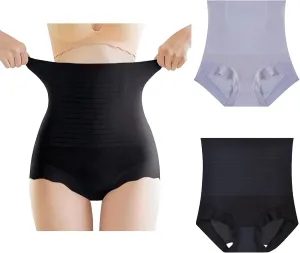 CB 2-Pack Women's Ice Silk Invisible High-Waisted Tummy Control Stripe Shapewear Panties Body Shaper Underwear,