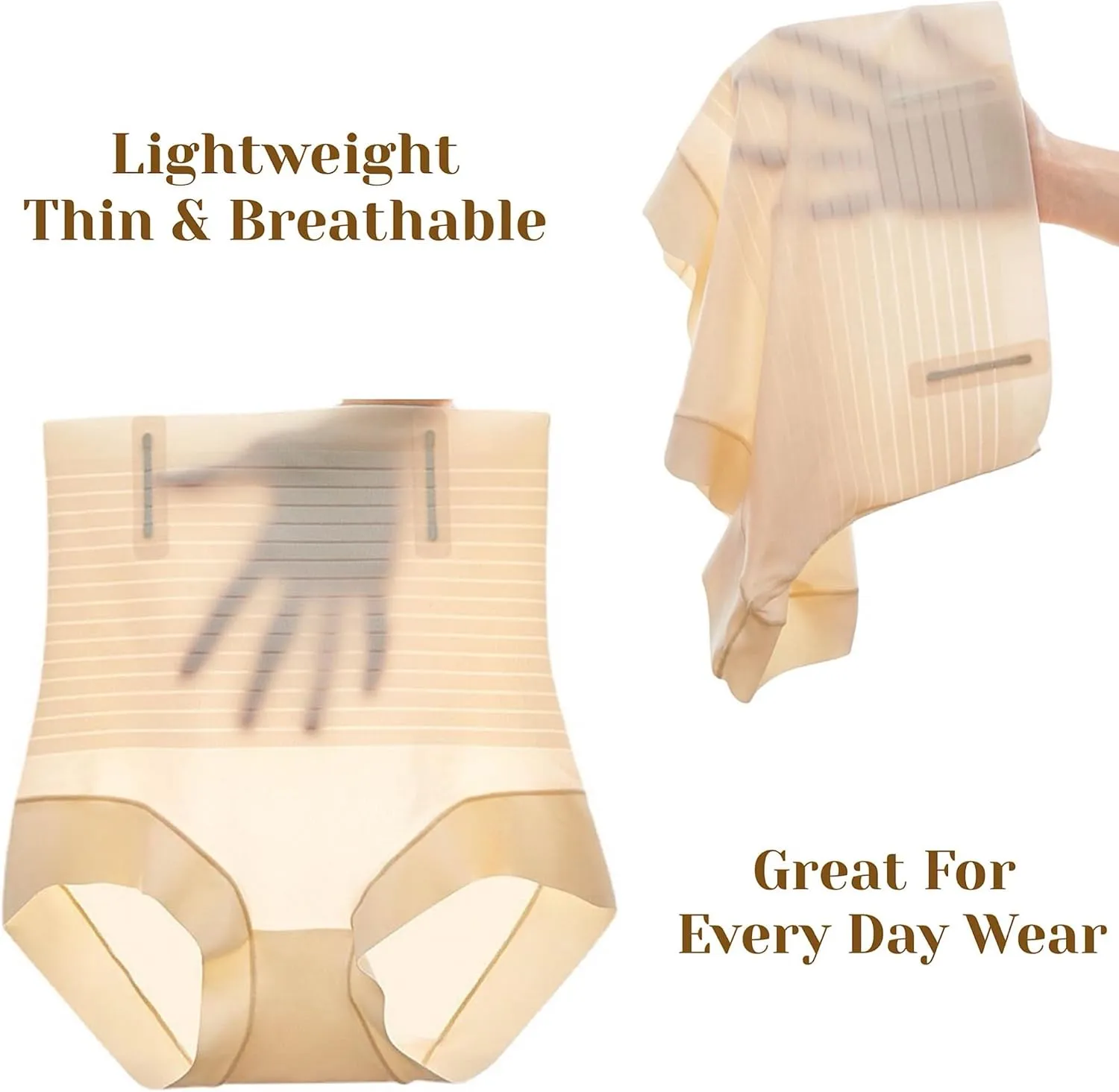 CB 2-Pack Women's Ice Silk Invisible High-Waisted Tummy Control Stripe Shapewear Panties Body Shaper Underwear,