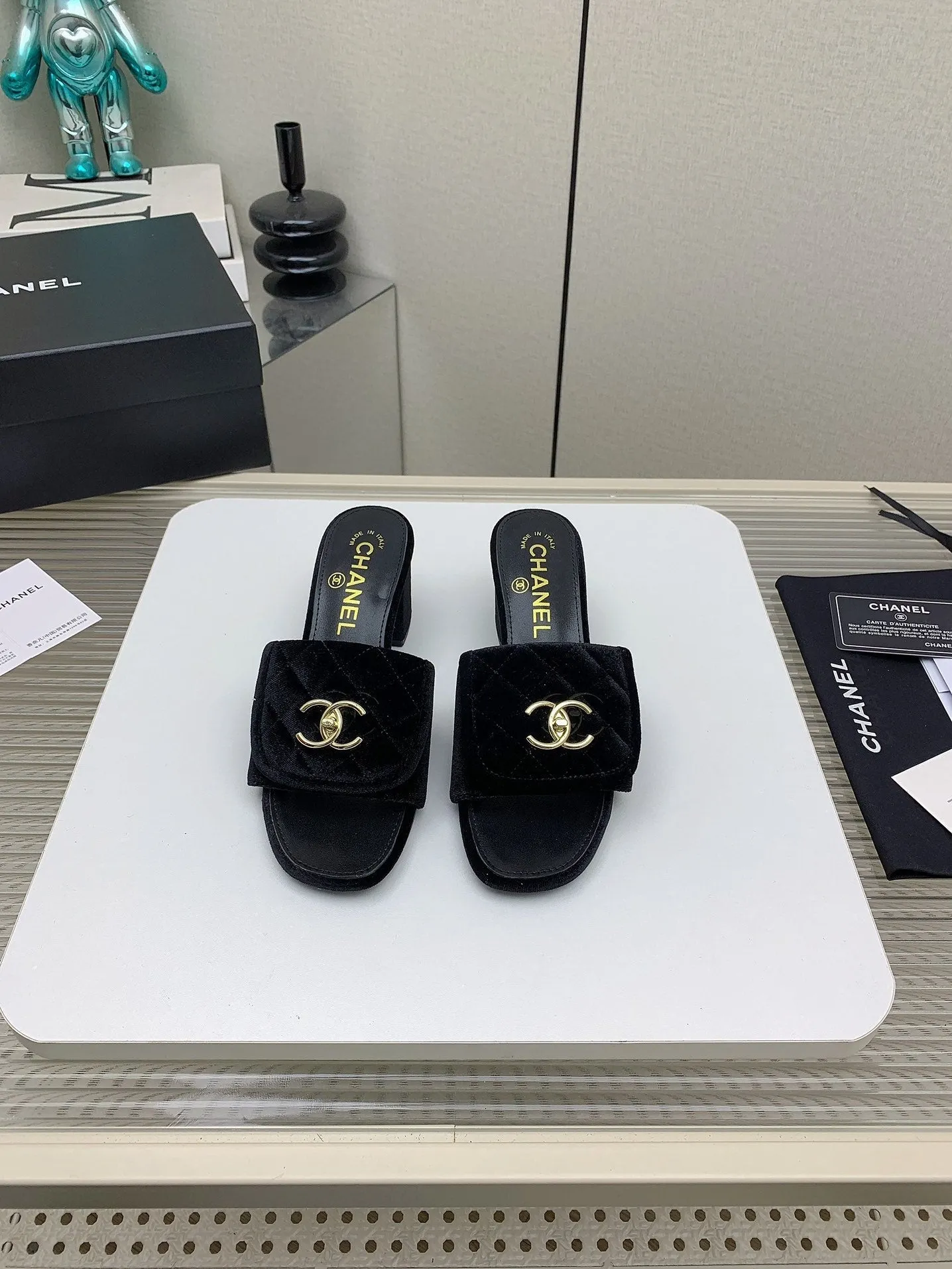 CC Mule Sandals 50mm In Black Velvet 148937