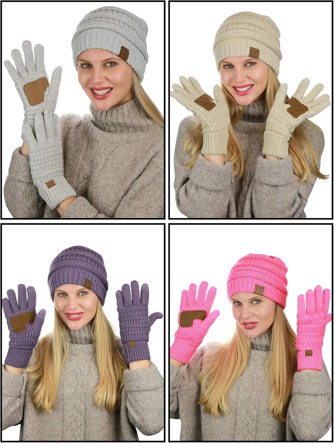 C.C Unisex Soft Stretch Cable Knit Beanie and Anti-Slip Touchscreen Gloves 2 Pc Set 2 Pc Set