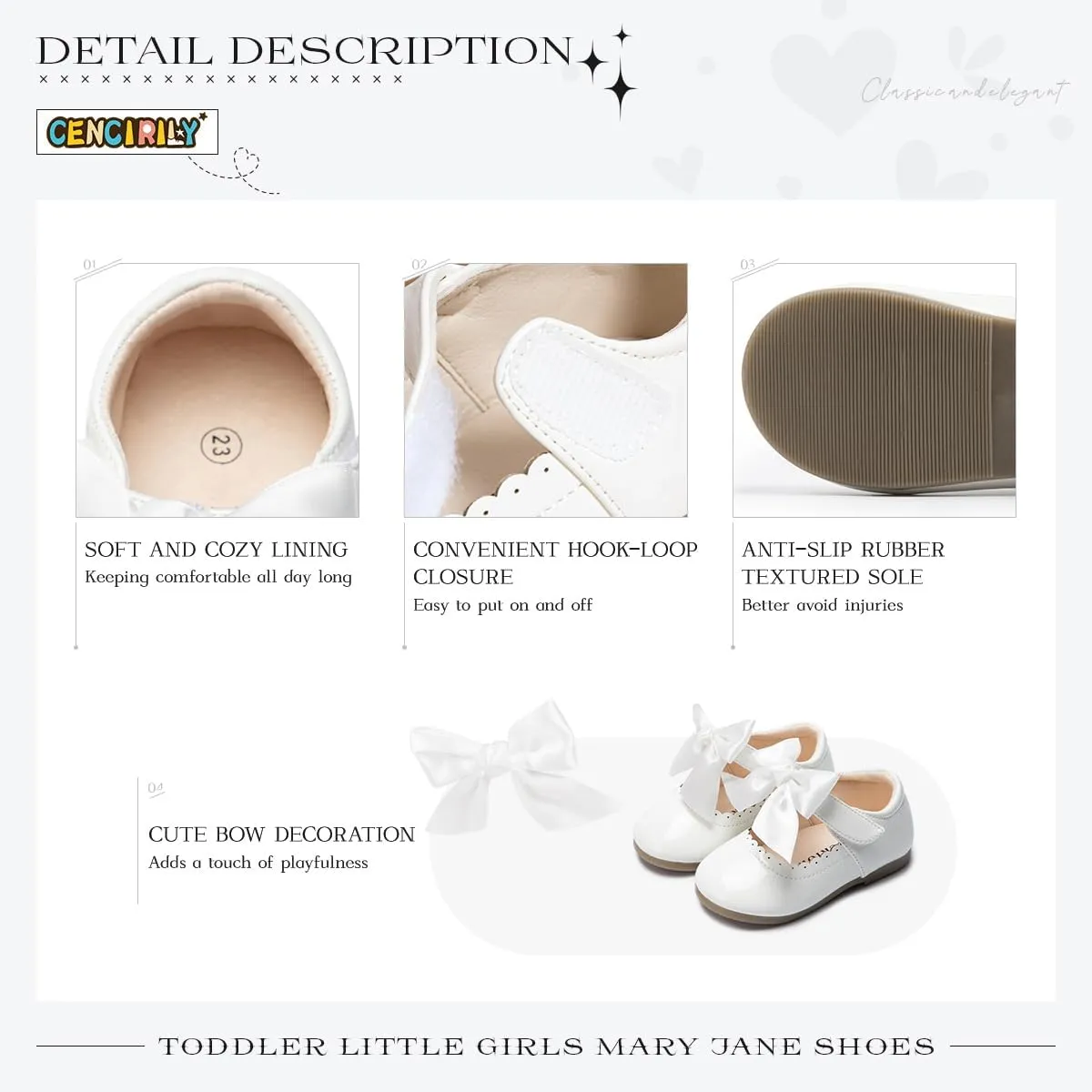 CENCIRILY Toddler Little Girls Flower Dress Shoes Mary Jane Ballet Flats Easter Party School Princess Wedding Shoes