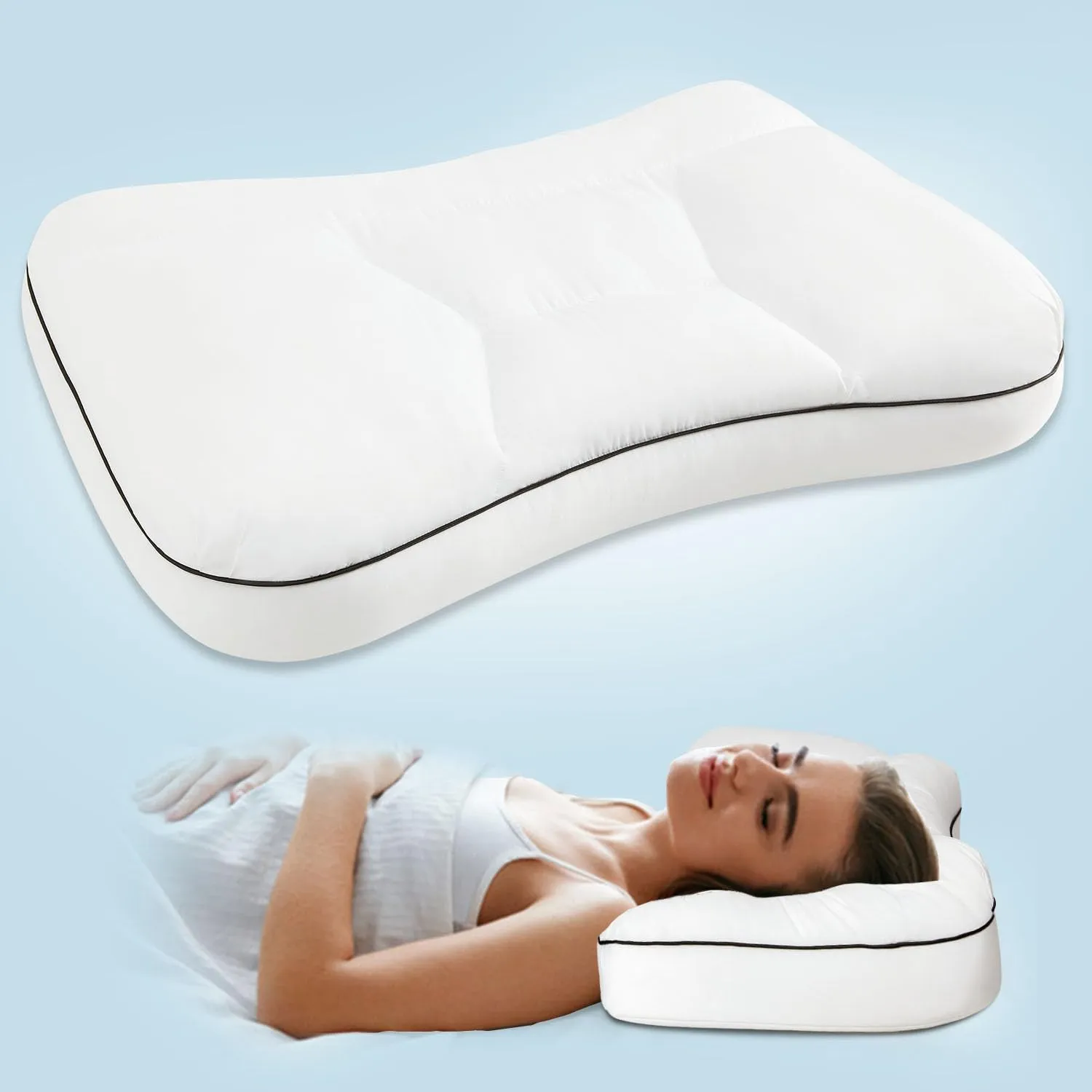 Cervical Neck Pillow for Sleeping, Pillow for Neck and Shoulder, Cervical Foam Pillows for Side, Back and Stomach Sleepers