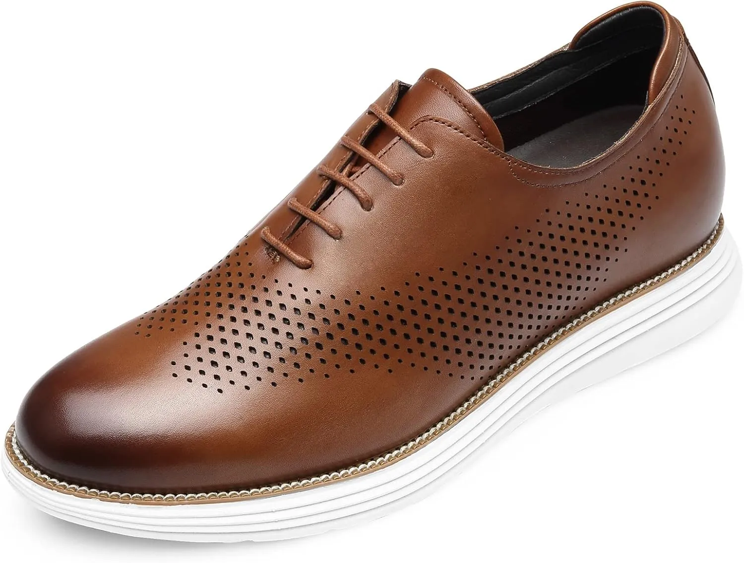 CHAMARIPA Hidden Heel Premium Leather Height Increase Low-Top Skate Shoes Men's Invisible Height Increasing Elevator Casual Fashion Sneaker