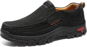 CHICLOVEY Men's Slip-on Hiking Shoes Leather Casual Outdoor Walking Sneaker