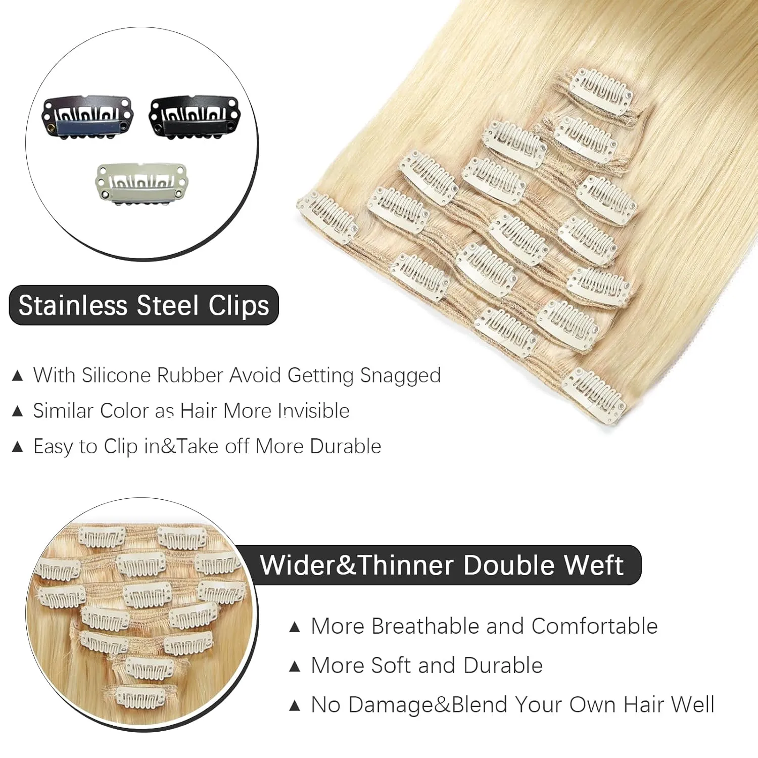 Clip in Hair Extensions Real Human Hair - 160g 20 inch 7pcs, Bleach Blonde Color (#613) - Premium Soft Hair Extensions Real Human Hair Clip ins Straight for Women (20 Inch)