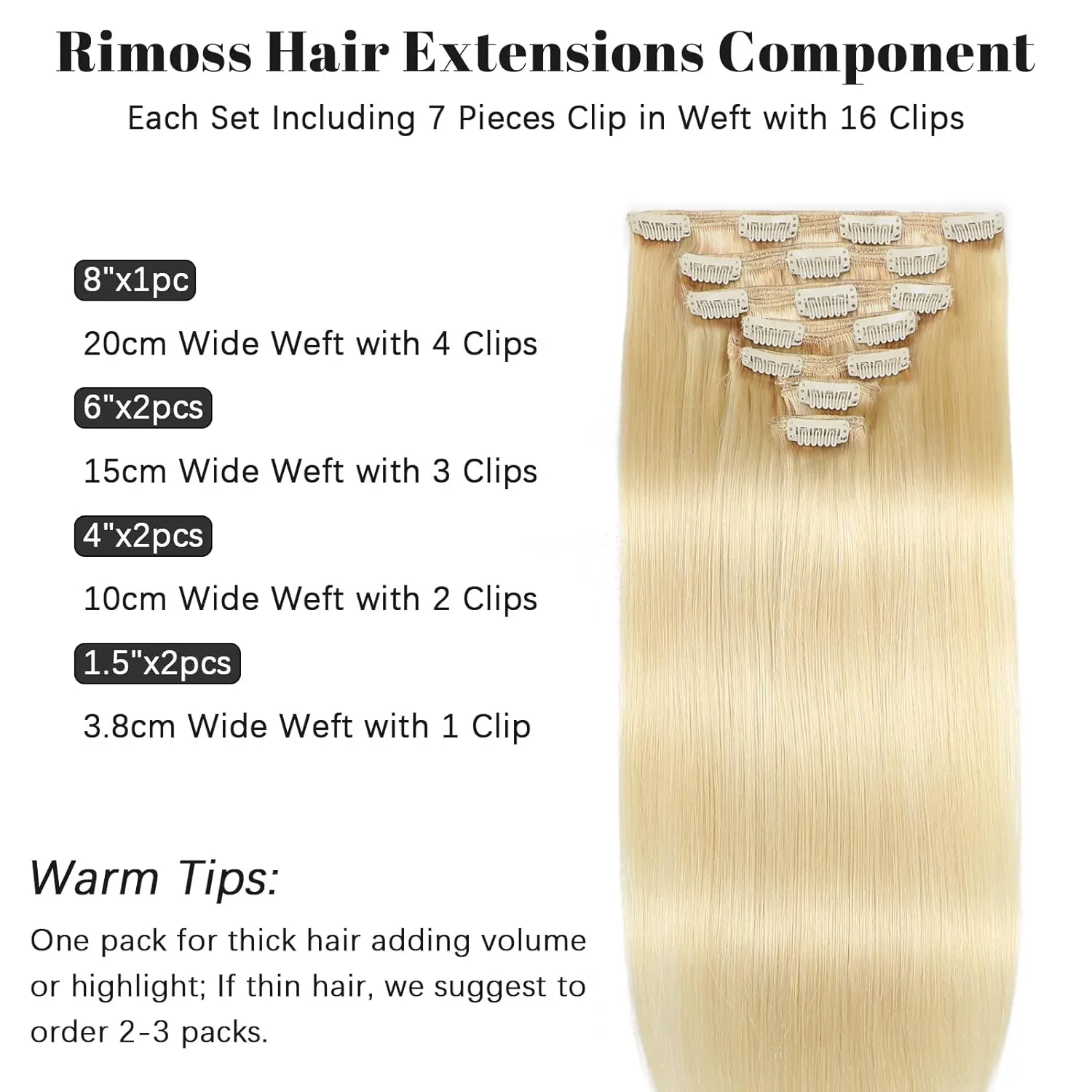 Clip in Hair Extensions Real Human Hair - 160g 20 inch 7pcs, Bleach Blonde Color (#613) - Premium Soft Hair Extensions Real Human Hair Clip ins Straight for Women (20 Inch)