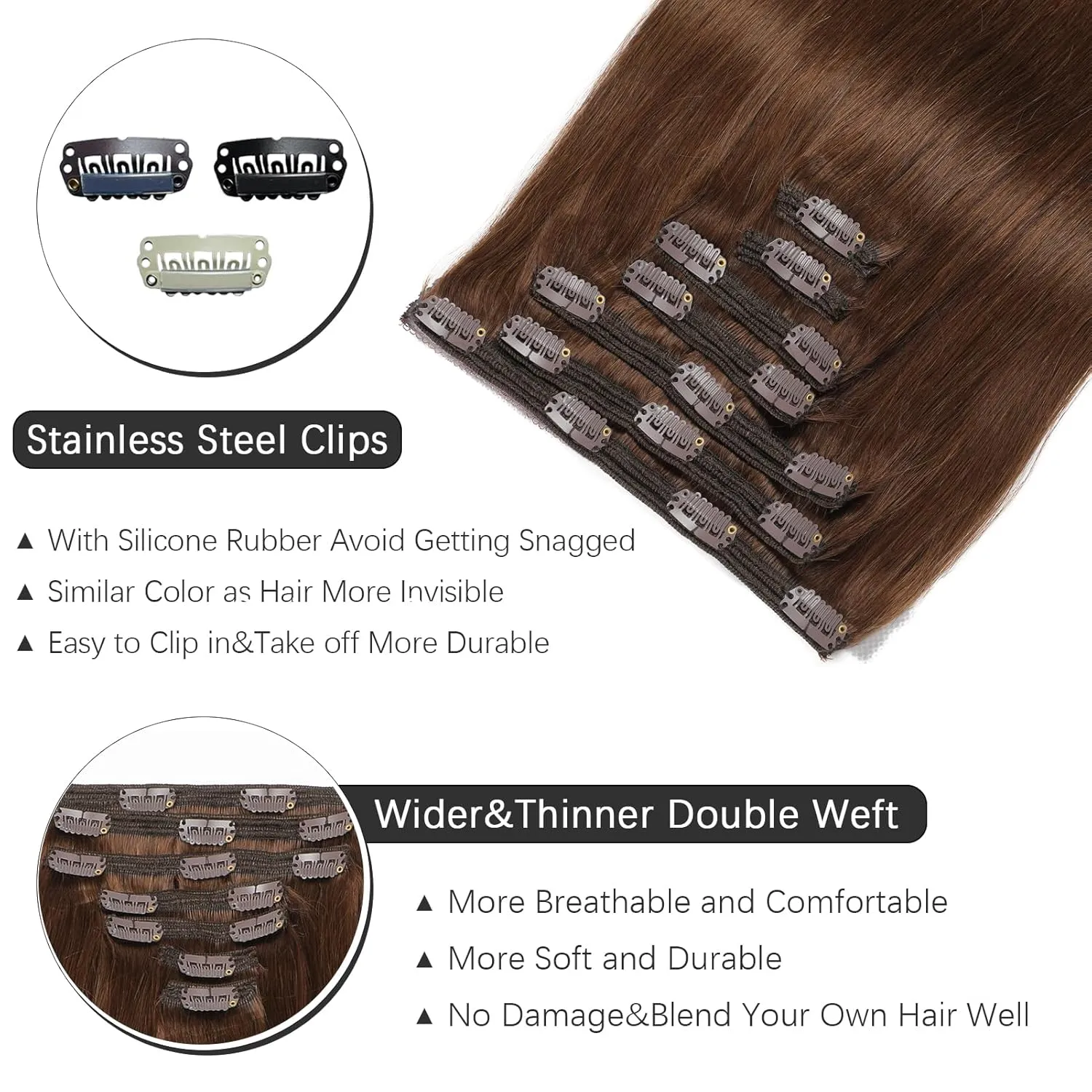 Clip in Hair Extensions Real Human Hair - 160g 20 Inch 7pcs, Chocolate Brown Color - Soft Premium Human Hair Clip in Extensions Straight for Women (#4 20 Inch)
