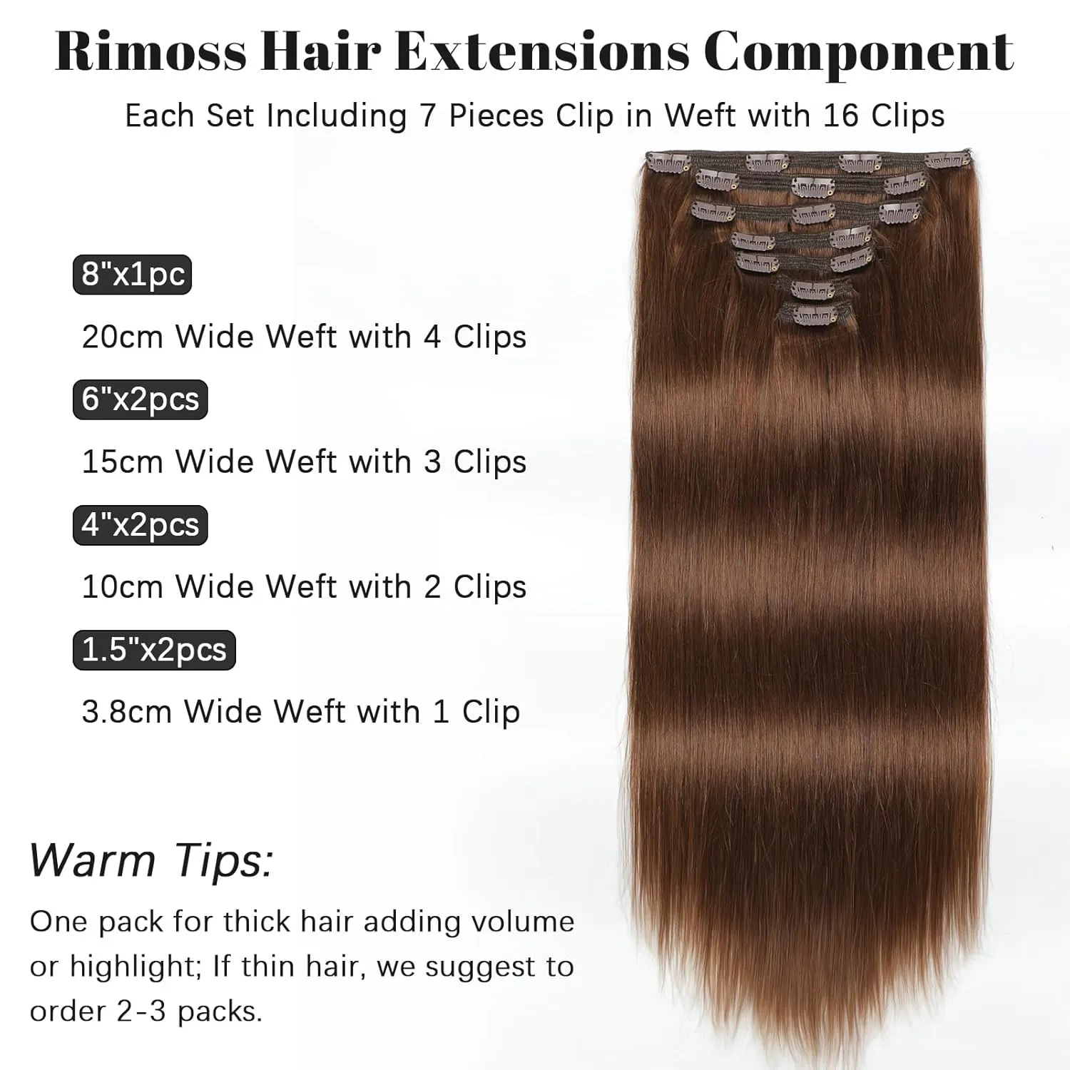 Clip in Hair Extensions Real Human Hair - 160g 20 Inch 7pcs, Chocolate Brown Color - Soft Premium Human Hair Clip in Extensions Straight for Women (#4 20 Inch)