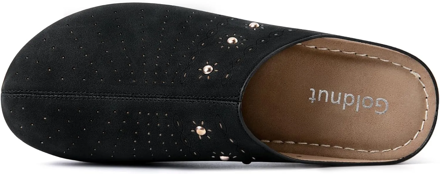 Closed Toe Clogs for Women Slip-On Mules: Comfortable Women's Mule & Clog with Carved Floral Design