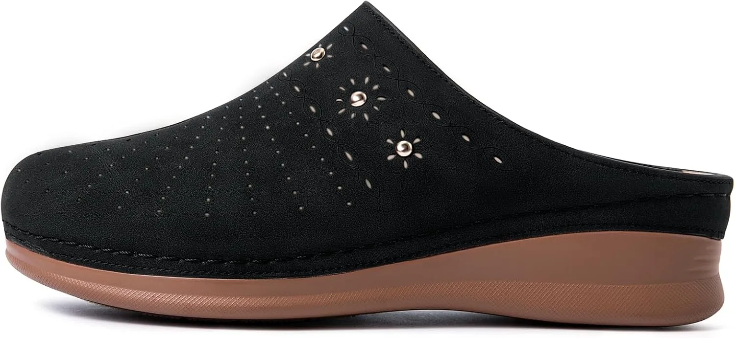 Closed Toe Clogs for Women Slip-On Mules: Comfortable Women's Mule & Clog with Carved Floral Design