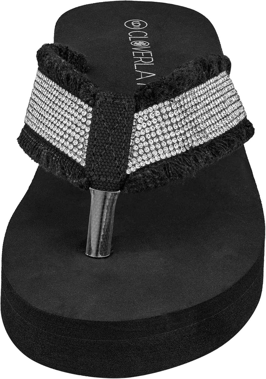 CLOVERLAY Women's Platform Flip Flops Rhinestone Glitter Sandals High Wedge Sandal