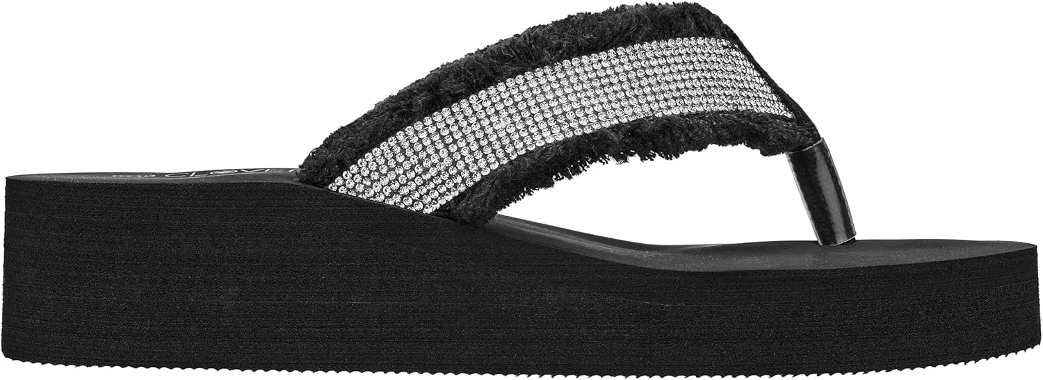 CLOVERLAY Women's Platform Flip Flops Rhinestone Glitter Sandals High Wedge Sandal