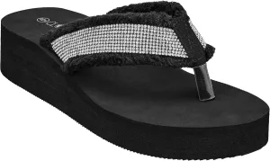 CLOVERLAY Women's Platform Flip Flops Rhinestone Glitter Sandals High Wedge Sandal