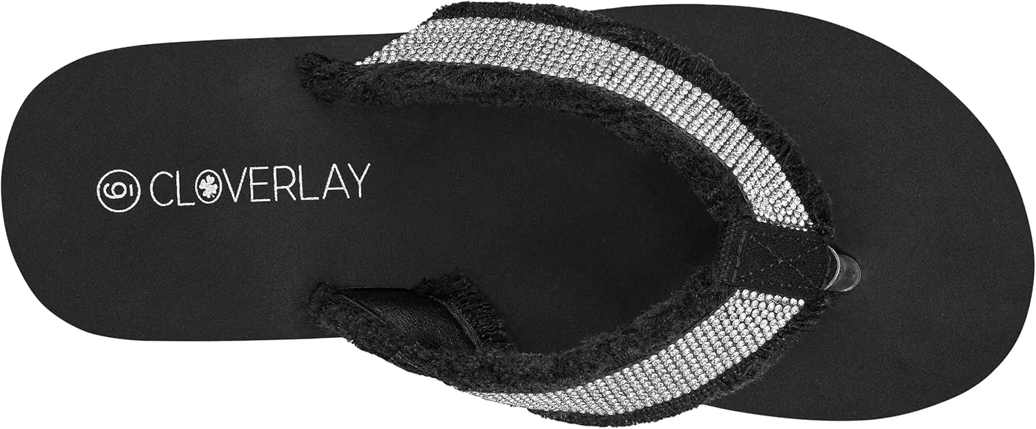 CLOVERLAY Women's Platform Flip Flops Rhinestone Glitter Sandals High Wedge Sandal